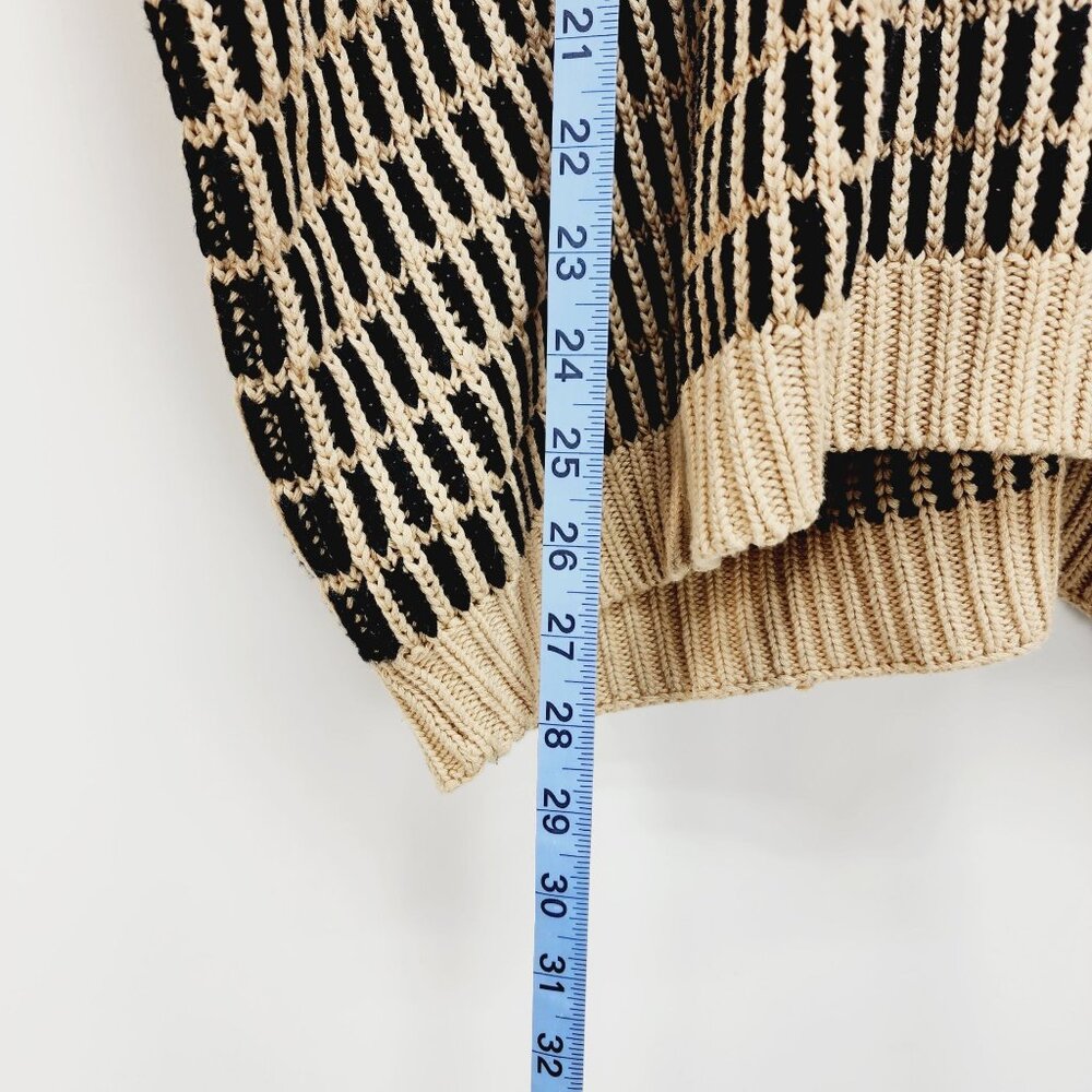 Free People Poncho Sweater Womens V -Neck Knit zipper back Black & Beige S/P - Picture 11 of 13